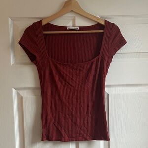 Reformation Ribbed Square Neck Blouse - Burgundy